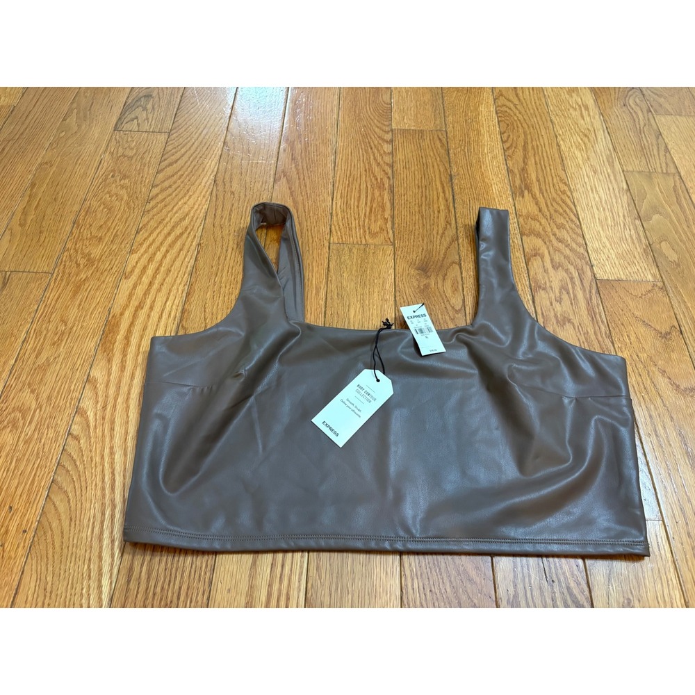 New Express Faux Leather Sleeveless Square Neck Crop Top, XL Trendy‎ Chic